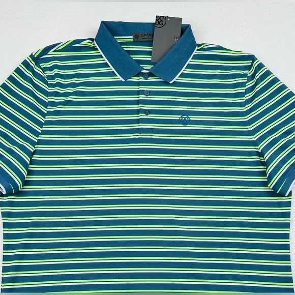 G/Fore Men’s XL Blue Green Stripe Tech Golf Prep Performance Jersey Polo Shirt - Picture 4 of 11